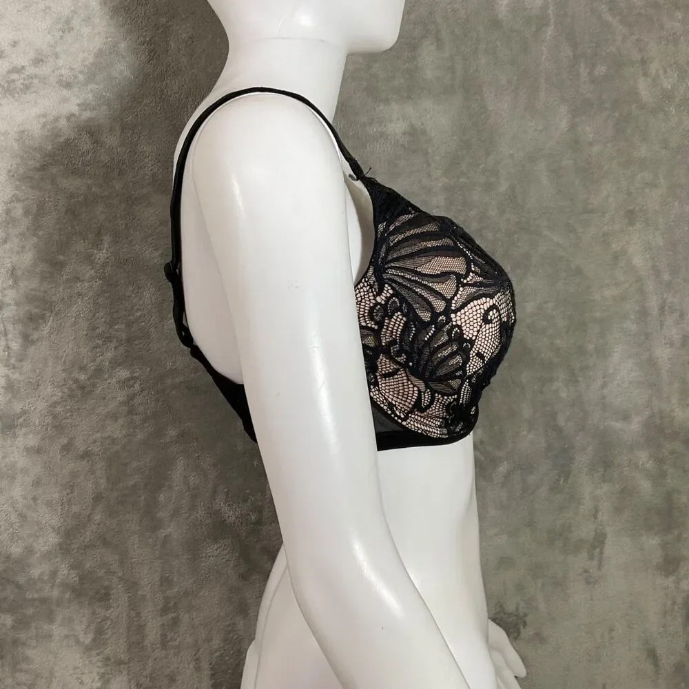 Paramour Beige Tempting Allover Lace Wire Bra 38D Black overlay 135061 - Picture 2 of 7